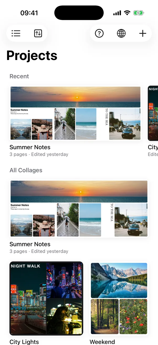 The Projects screen on iPhone